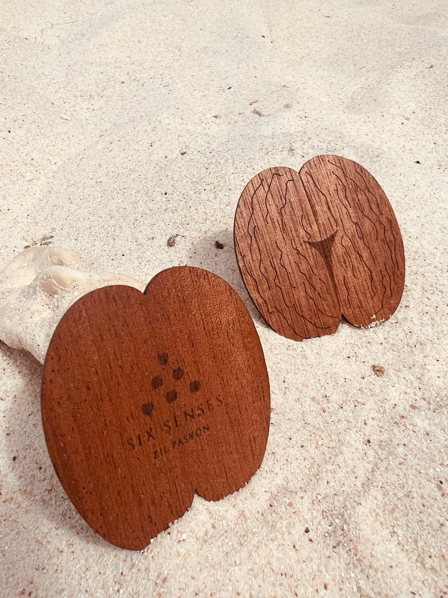 Six Senses Zil Pasyon Custom Coco de Mer Shaped Wooden Key Card by PrintPlast
