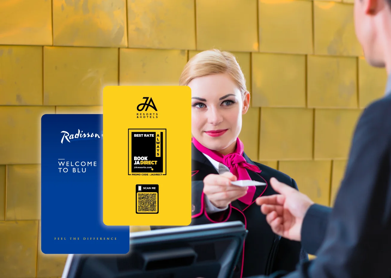 PrintPlast Saflok key card with MIFARE Ultralight C chip for hotel door lock systems