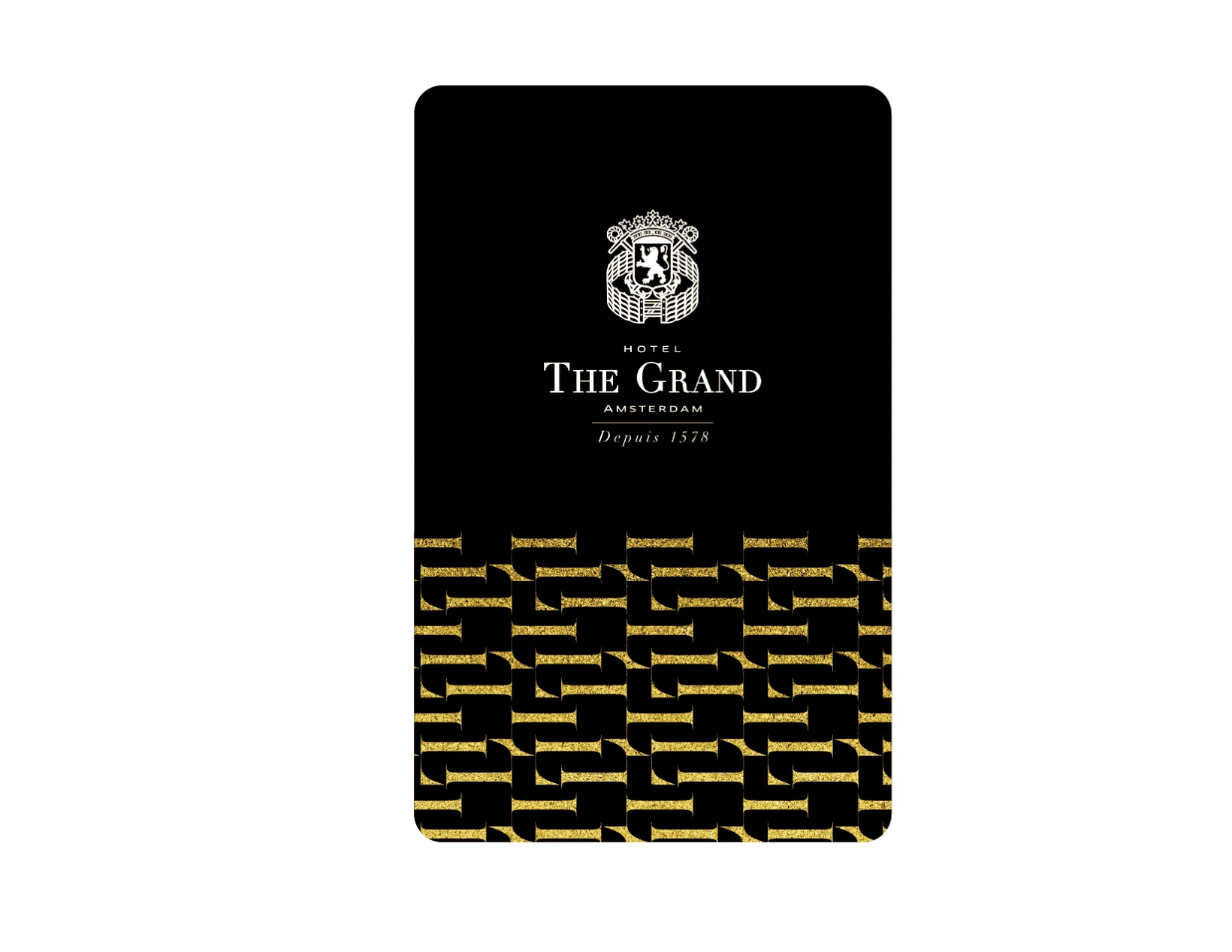 The Grand Amsterdam hotel key card design showcasing premium branding on recycled PVC