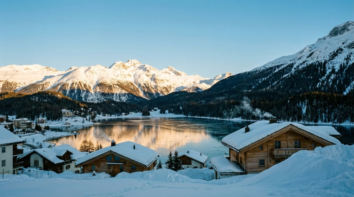 Majestic winter panorama of the Swiss Alps from St. Moritz