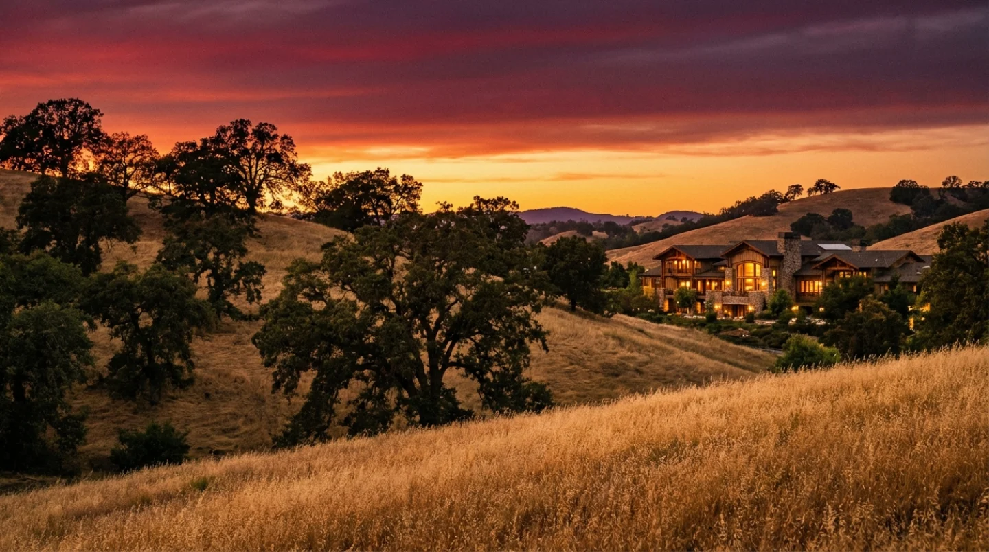 Dramatic evening view of Sacramento Valley foothills in California