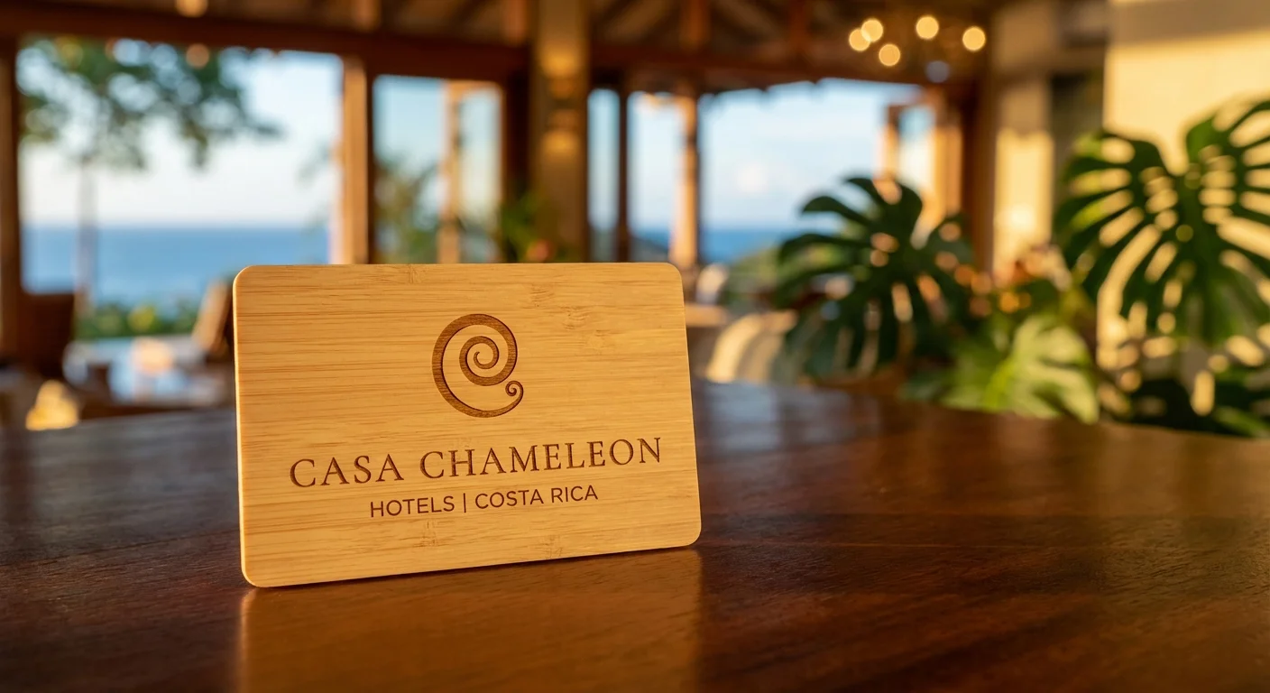 Casa Chameleon Hotels Costa Rica custom bamboo wood RFID key card with laser-engraved logo
